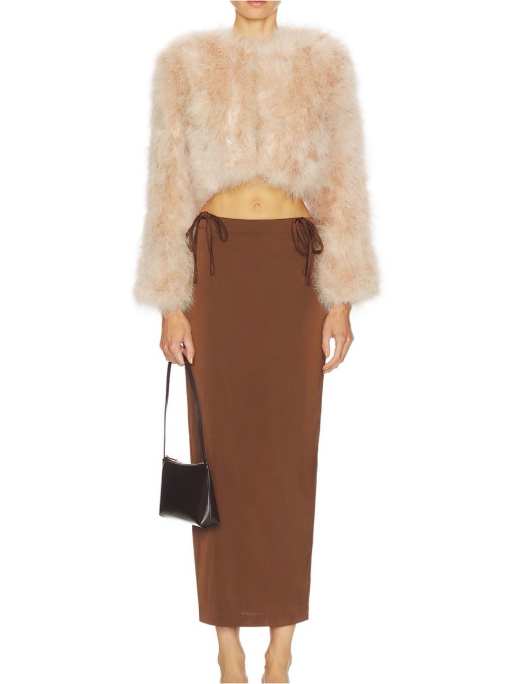 Brown Tie-Waist satin Maxi Skirt